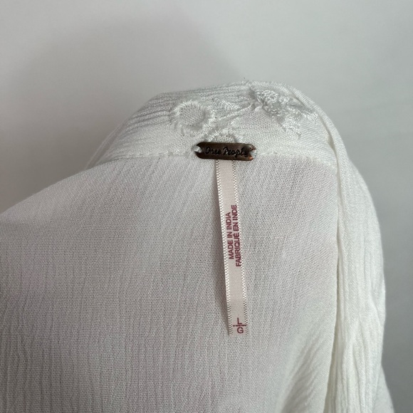 Free People White Embroidered Long Sleeve V-Neck Blouse Size Large - Picture 3 of 7
